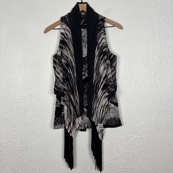 BCBGMAXAZRIA 100% Silk Sleeveless Vest Overlay Tank Fringe Size XS - Picture 1 of 5